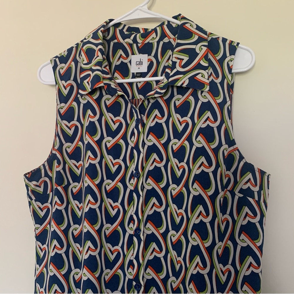 Women’s Medium CABI Hola Amour Interlocking Hearts Button Sleeveless Shirtdress